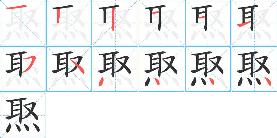 焣字的笔顺分布演示