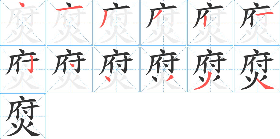 焤字的笔顺分布演示