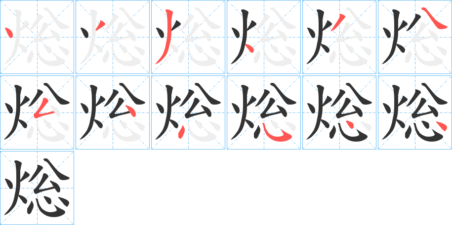 焧字的笔顺分布演示