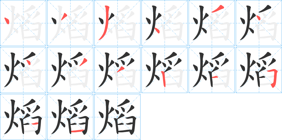 熖字的笔顺分布演示