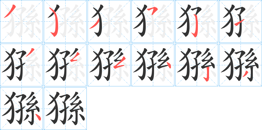 猻字的笔顺分布演示