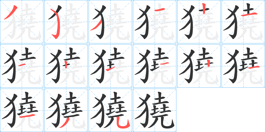 獟字的笔顺分布演示