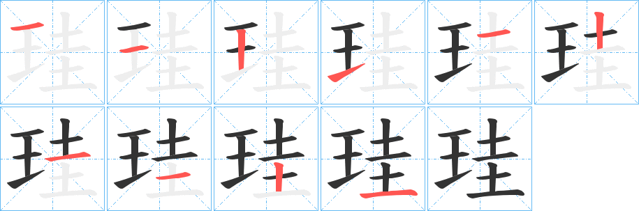 珪字的笔顺分布演示