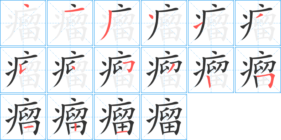 瘤字的笔顺分布演示