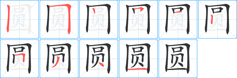 圆字的笔顺分布演示