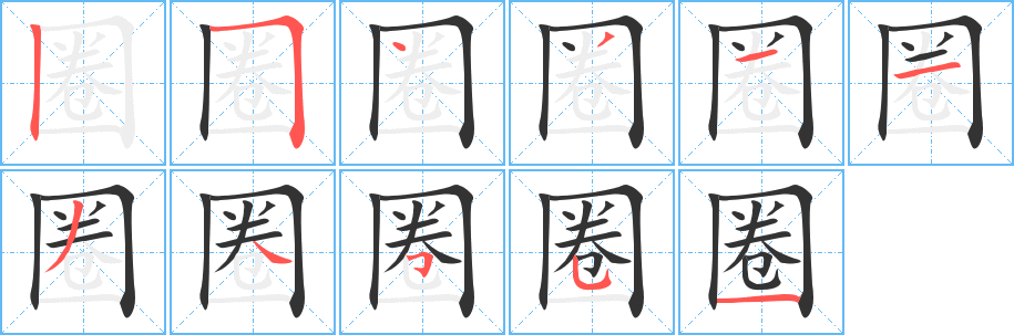 圈字的笔顺分布演示