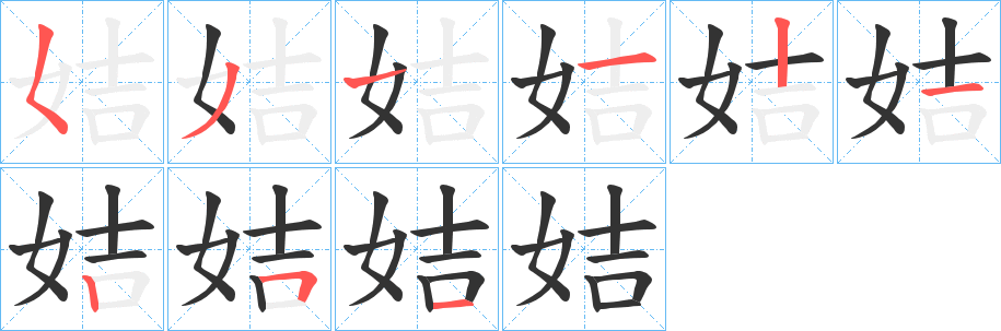 姞字的笔顺分布演示