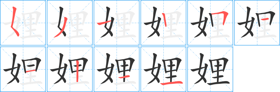 娌字的笔顺分布演示