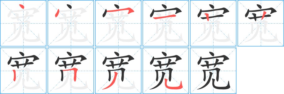 宽字的笔顺分布演示