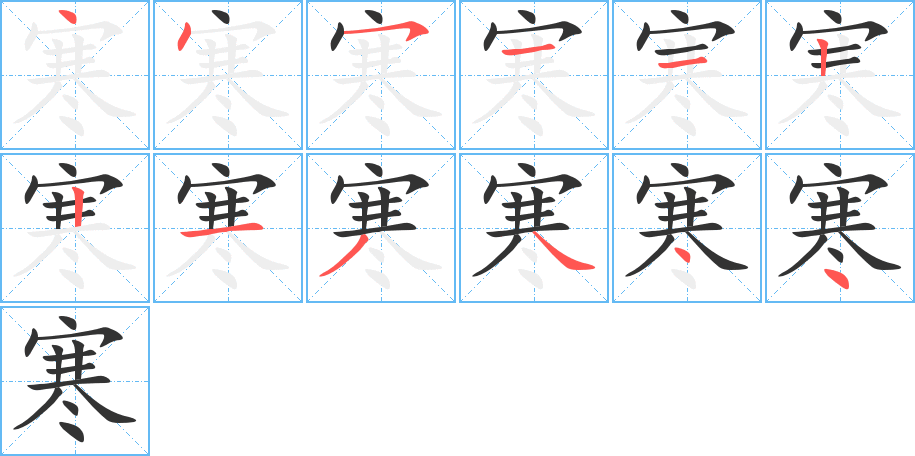 寒字的笔顺分布演示