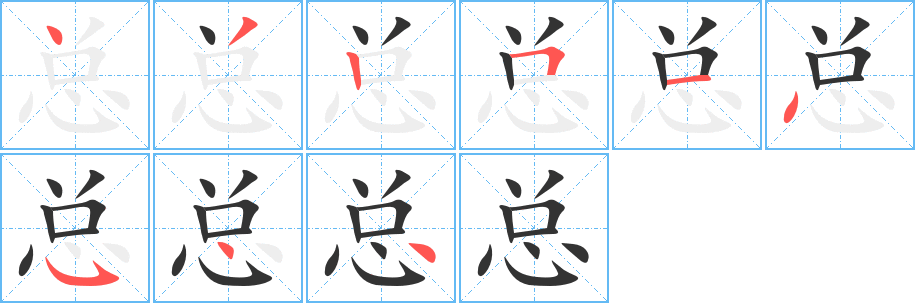 总字的笔顺分布演示