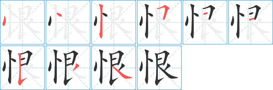 恨字的笔顺分布演示