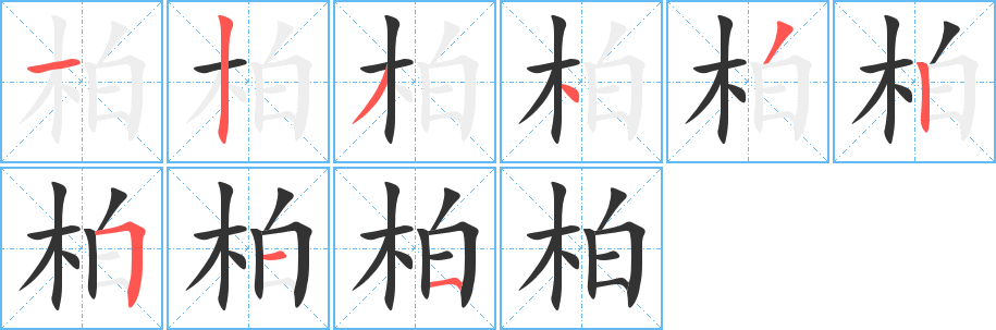 柏字的笔顺分布演示