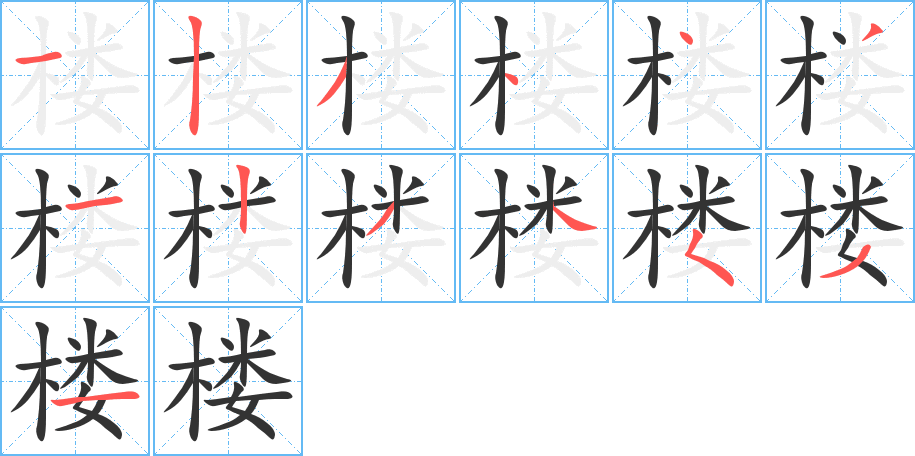 楼字的笔顺分布演示