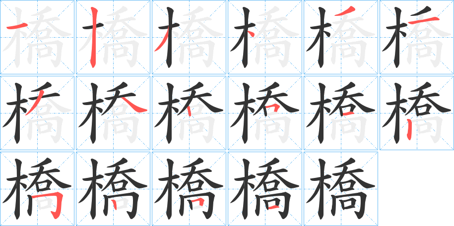 橋字的笔顺分布演示