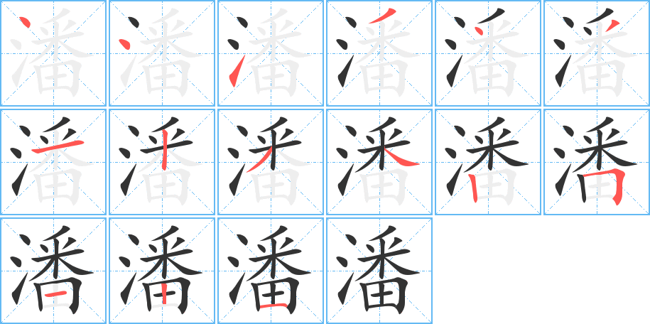 潘字的笔顺分布演示