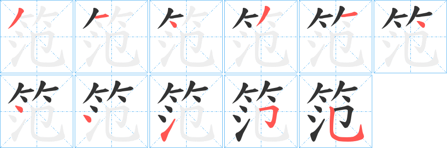 笵字的笔顺分布演示