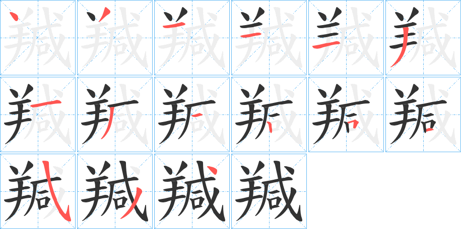 羬字的笔顺分布演示