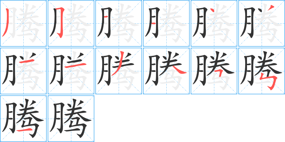 腾字的笔顺分布演示