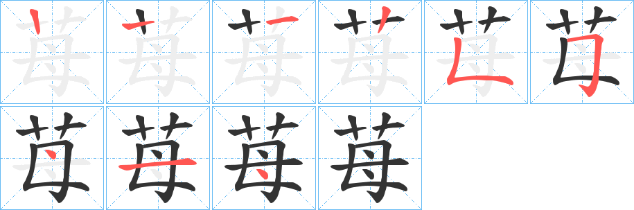 苺字的笔顺分布演示