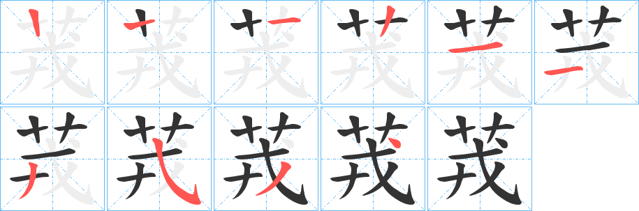 茙字的笔顺分布演示