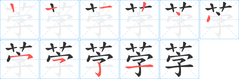 茡字的笔顺分布演示