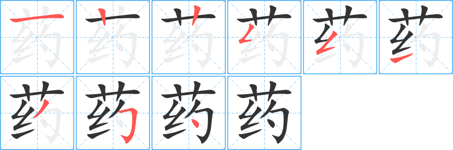 药字的笔顺分布演示