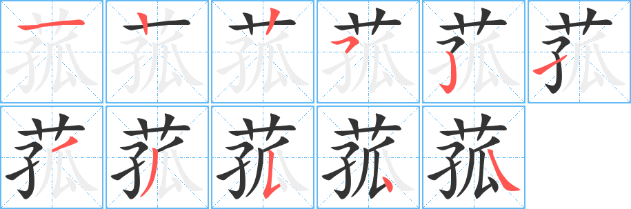 菰字的笔顺分布演示