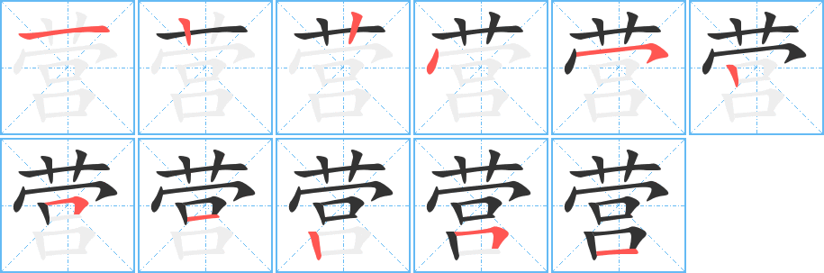 营字的笔顺分布演示