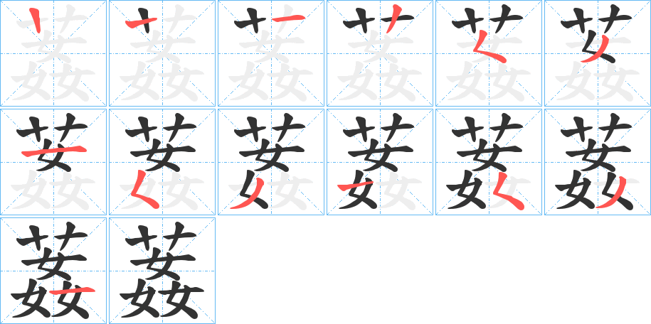 葌字的笔顺分布演示