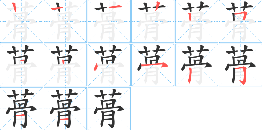 蓇字的笔顺分布演示