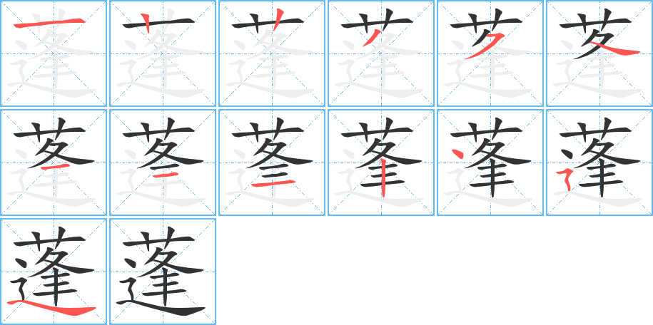 蓬字的笔顺分布演示