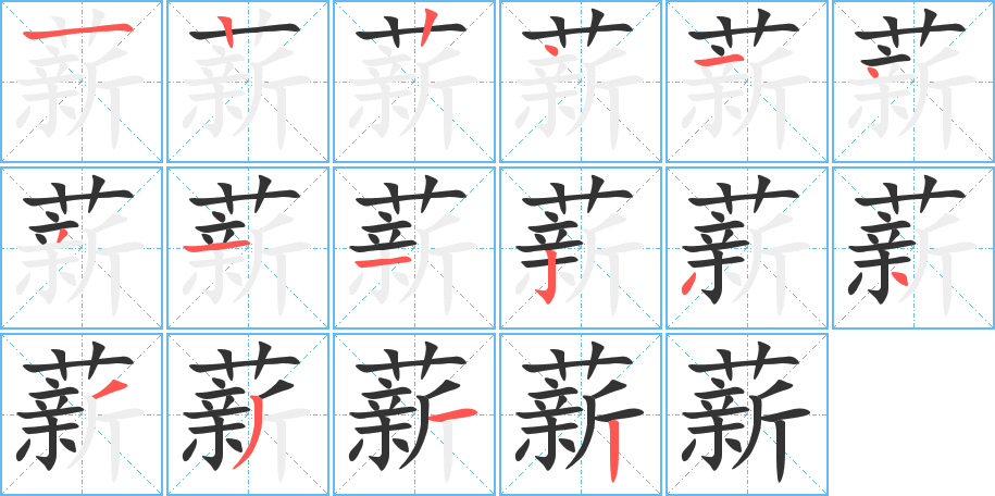 薪字的笔顺分布演示