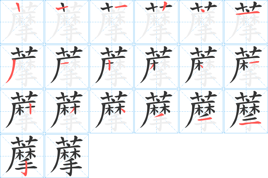 藦字的笔顺分布演示