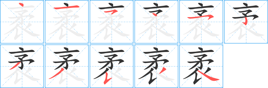 袤字的笔顺分布演示