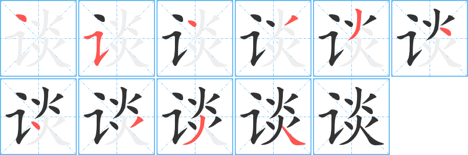 谈字的笔顺分布演示