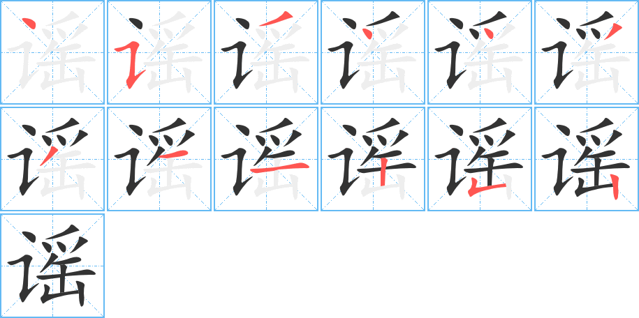 谣字的笔顺分布演示