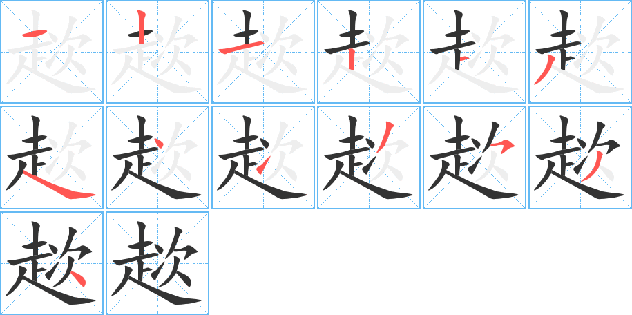 趑字的笔顺分布演示