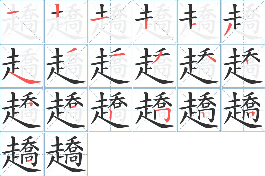 趫字的笔顺分布演示