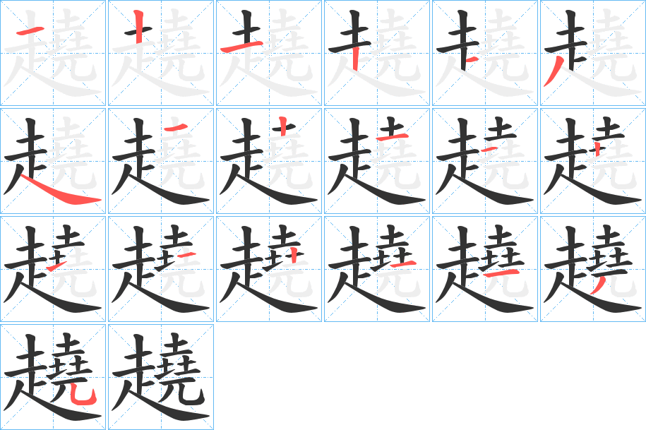 趬字的笔顺分布演示