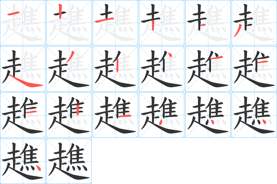 趭字的笔顺分布演示