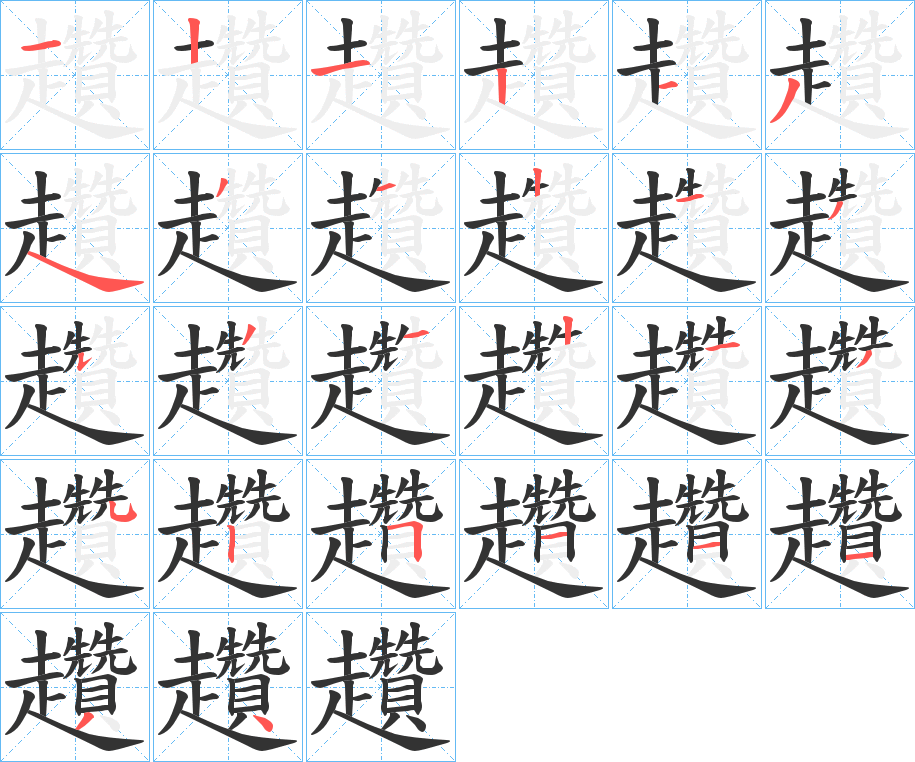 趲字的笔顺分布演示