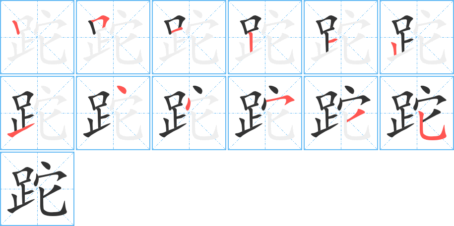 跎字的笔顺分布演示