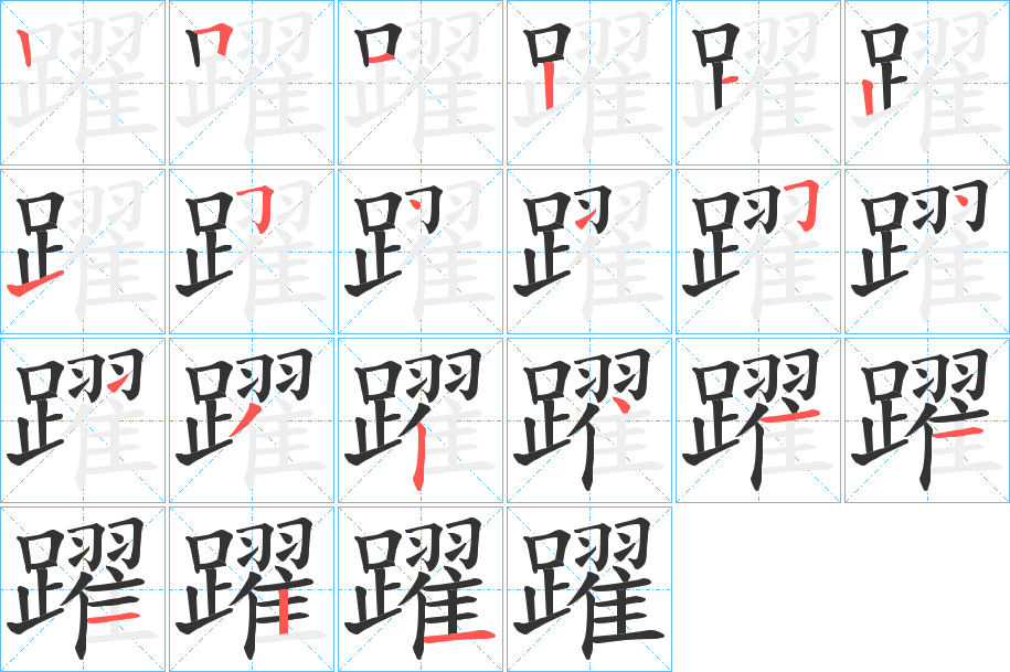 躍字的笔顺分布演示