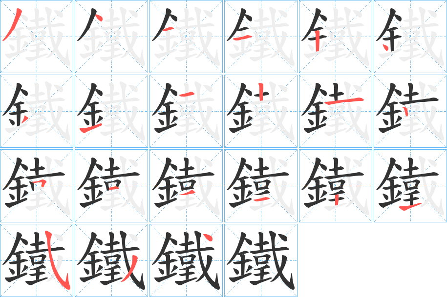 鐵字的笔顺分布演示