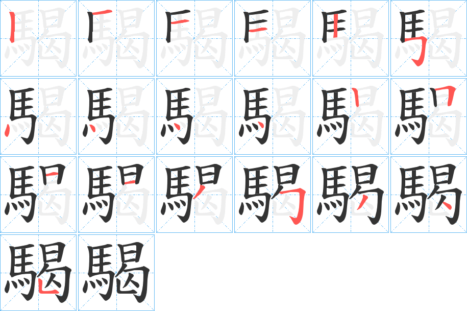 騔字的笔顺分布演示