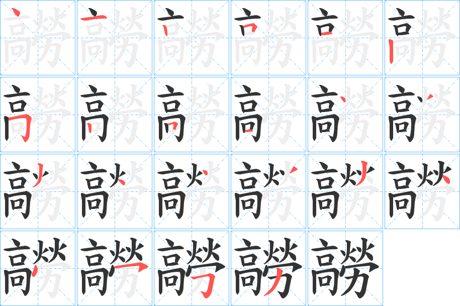 髝字的笔顺分布演示