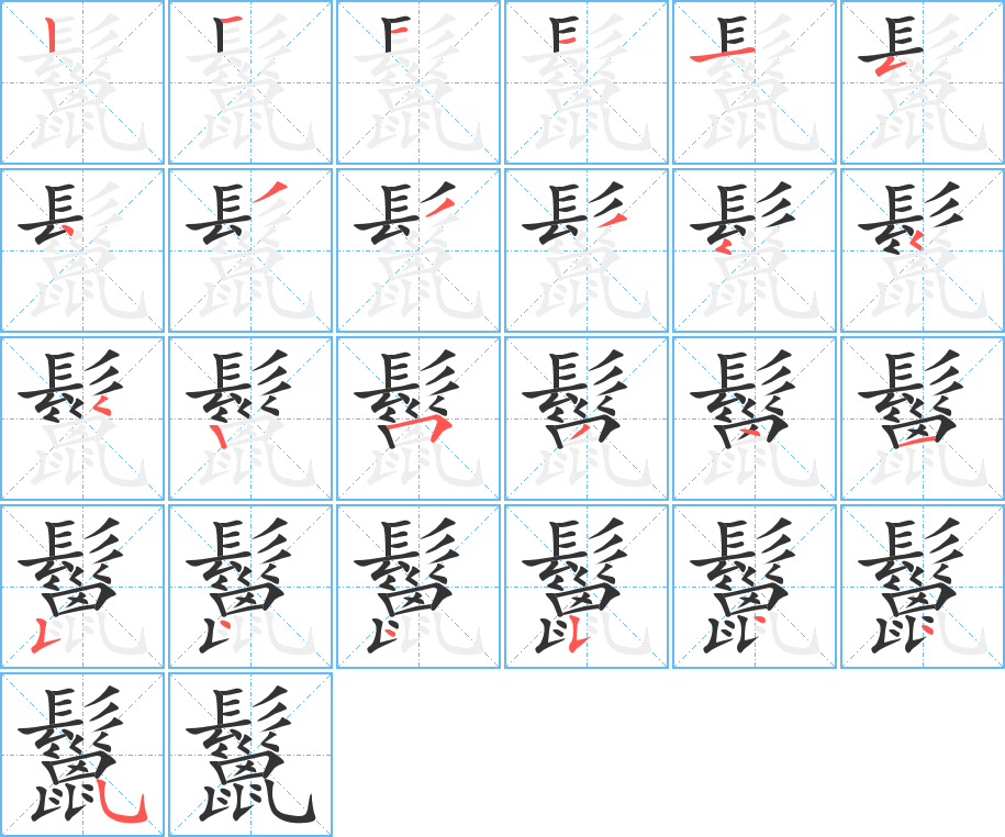 鬣字的笔顺分布演示