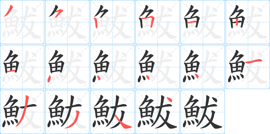 鮁字的笔顺分布演示