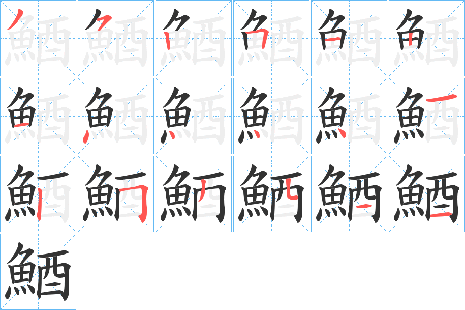 鯂字的笔顺分布演示